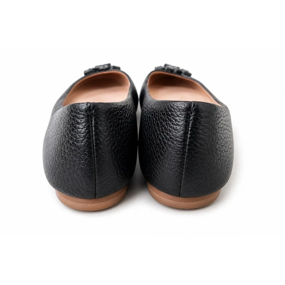 Tory Burch Minnie Ballet Flats Women 6.5 Black Excellent Pebbled Leather‎ Logo